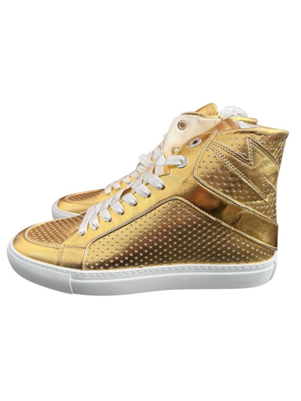 Zadig & Volta Gold Metallic High-Top Sneakers With Star Detailing White Soles